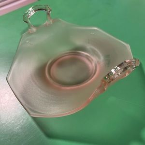 Pink depression glass frosted basket like dish